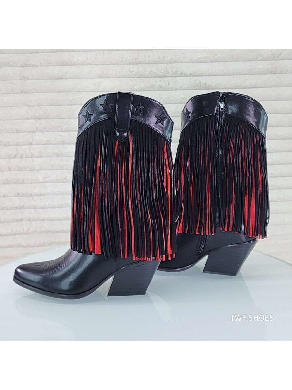 NIB Dusty Roads Mid Calf Black and Red Fringe Country Western Cowgirl Boots - Picture 4 of 12